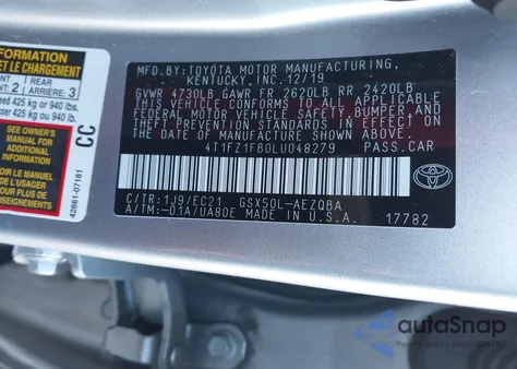 2020 Toyota Avalon Trd z USA, uszkodzony, nr VIN 4T1FZ1FB0LU048279